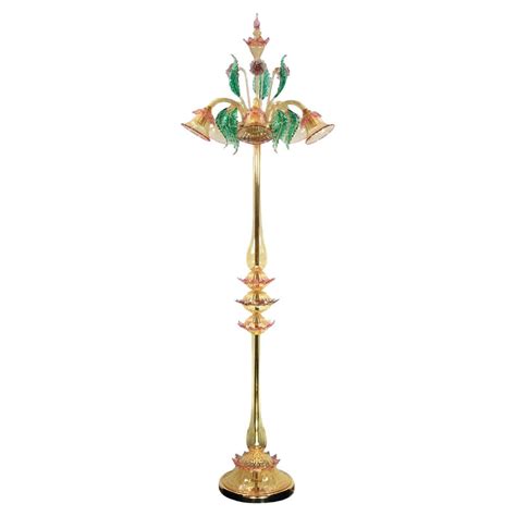 Artistic Floor Lamp 5 Arms Amber Murano Glass, Colorful Details by ...