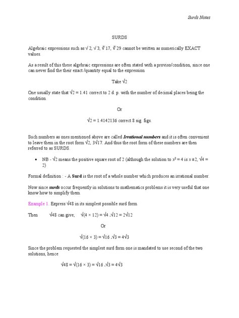 Image result for Surds Math a Level Notes