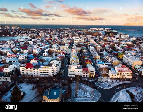 Aerial view of Reykjavik the capital city of Iceland during the sunset Stock Photo - Alamy