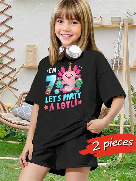 Kids' 7th Birthday Axolotl T-Shirt Set (2 Pack) - "I'm 7 Let's Party A ...