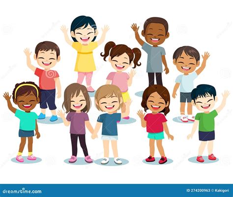 Little Children Waving Saying Hello Stock Vector - Illustration of ...