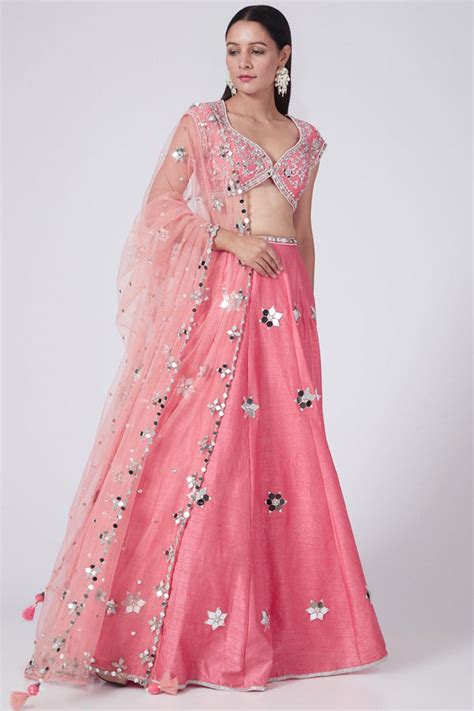 Coral Pink Embroidered Lehenga Set – Preeti s kapoor