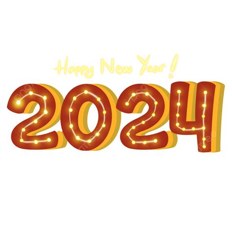 2024 Art Font With Lights Lamp New Year Chinese Lunar, 2024, New Year, January PNG Transparent ...