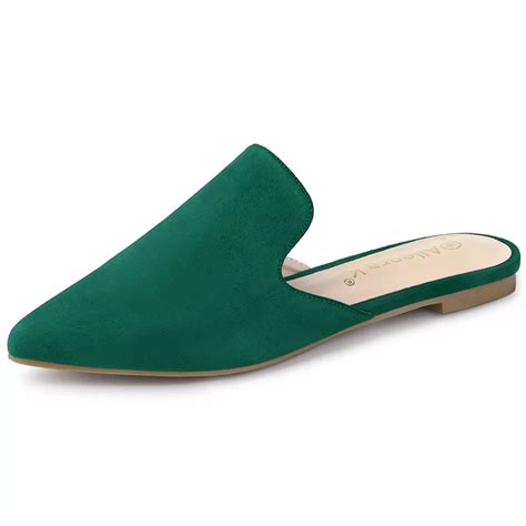 Women's Pointed Toe Flat Slides Emerald Mules