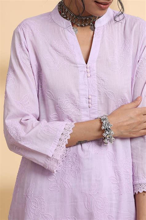 Buy Purple Handcrafted Straight Cotton Short Kurta | Purple Short ...