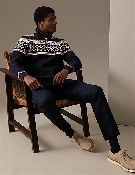 Buy Cotton Blend Fair Isle Half Zip Jumper at Marks & Spencer