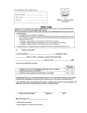 Singapore GCE O Level Proxy Form - Blank Fillable Template | Fill Out ...