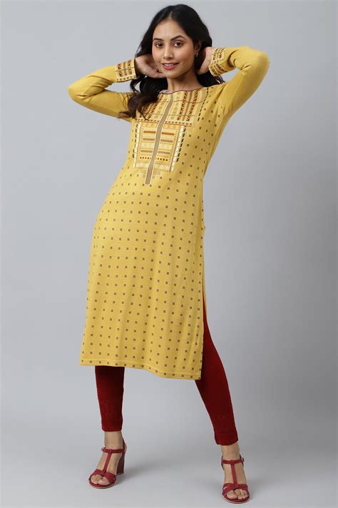 Buy Yellow Printed Winter kurta Online for Woman | Shop for Aurelia
