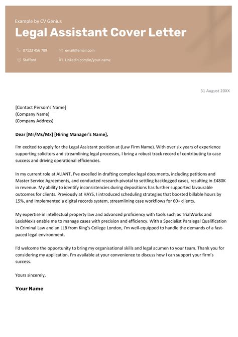 Legal Assistant Cover Letter Example & Writing Tips for 2026