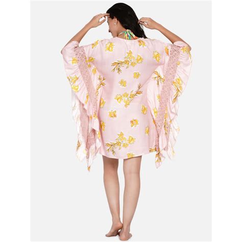 Buy The Kaftan Company Pastel Pink Brushed Floral Resort Kaftan Pink Online