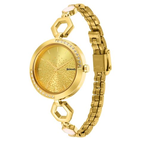 Buy Online Sonata Utsav Champagne Dial Yellow Bi Metal Strap Watch for ...