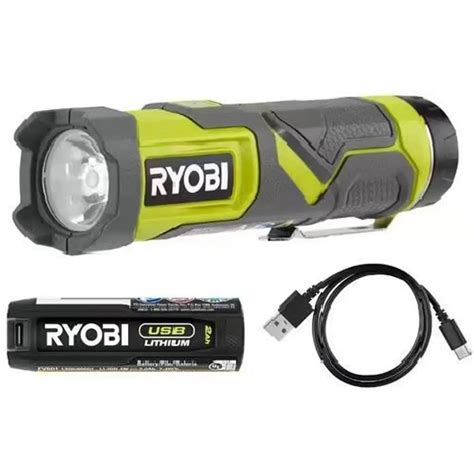 RYOBI 600 Lumens LED USB Lithium Compact Flashlight Kit 3-Mode with Battery and Charging Cable ...