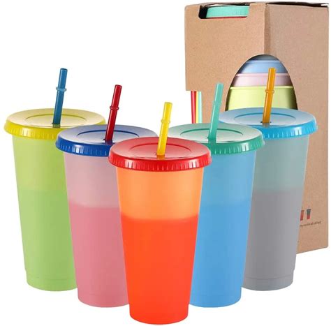 5 Pieces Color Changing Tumblers Plastic Christmas Cups Reusable Travel ...