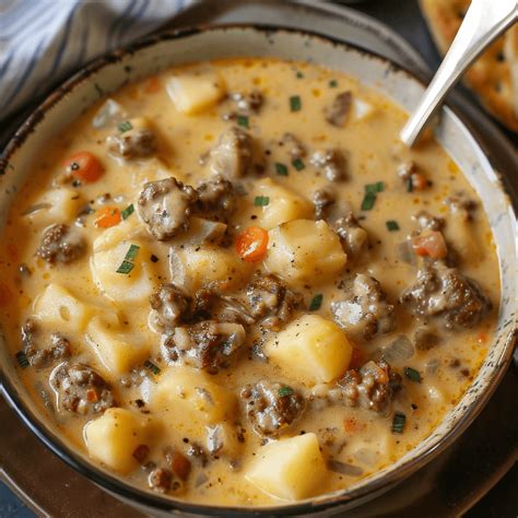 Crockpot Creamy Potato & Hamburger Soup - More Recipes