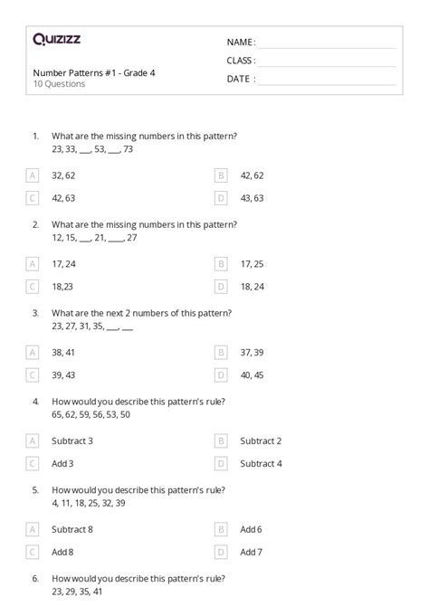 Number Pattern Worksheets 4th Grade 的图像结果