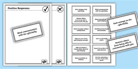 Positive and Negative Responses To Cyberbullying Sorting Worksheet for ...