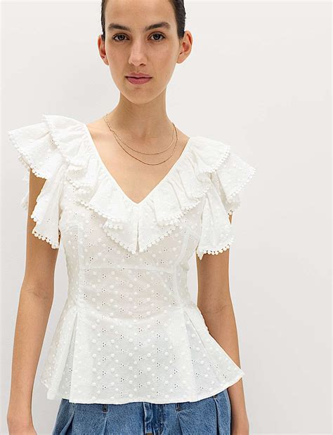 Buy Embroidered Frill Detail Top at Marks & Spencer