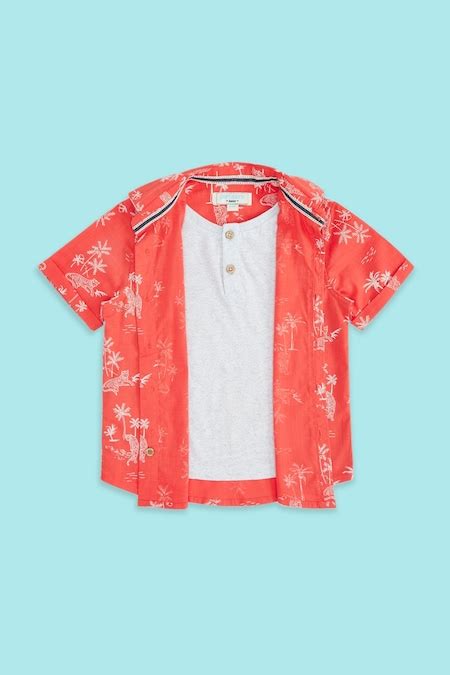 Red Printed Casual Half Sleeves Shirt Collar Boys Regular Fit Shirts ...