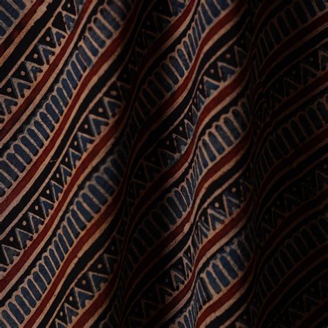 Multicolor Natural Dyed Cotton Hand Block Ajrakh Print Fabric