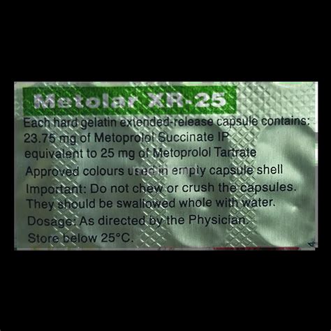 METOLAR XR 25MG CAPSULE 15'S Price, Uses, Side Effects & Substitutes ...