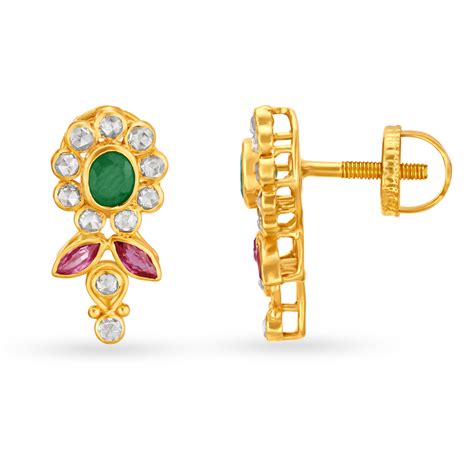 Vibrant 22 Karat Gold Floral Stud Earrings