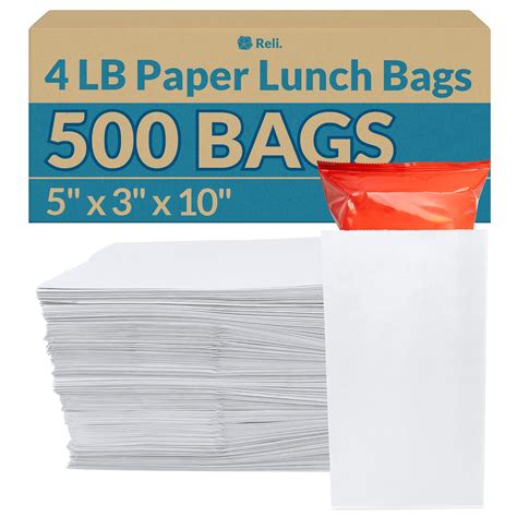 Reli. Paper Lunch Bags, (500 Pcs, Bulk) White 4 lb Capacity - Kraft ...