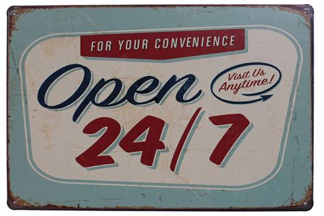 Open 24/7 Funny Tin Sign Bar Pub Garage Diner Cafe Home Wall Decor Home ...