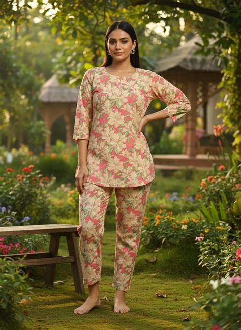 Buy Stylish Soft Pink Cotton Pajama Set for Women Online – 9shines label