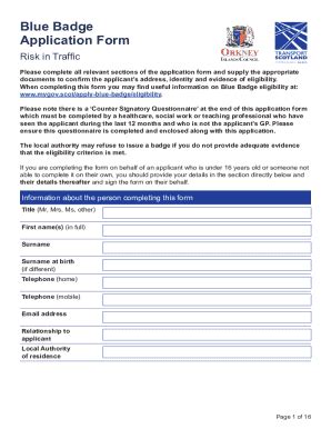 Fillable Online Blue Badge Application Form Fax Email Print - pdfFiller