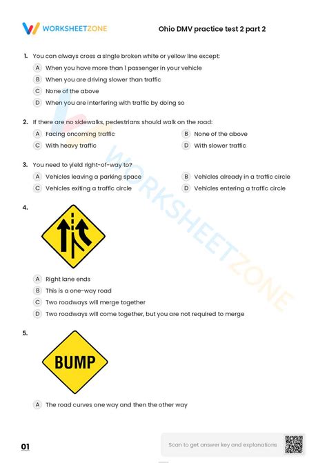 Free Printable Ohio DMV Practice Test 2 Part 2 Worksheet