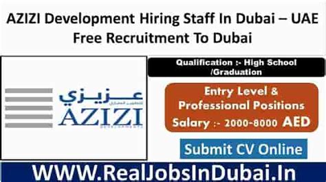 Azizi Developments Hiring Staff In Dubai UAE 2025