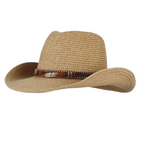 MYADDICTION Uni Western Style Straw Cowboy Cowgirl Hat Wide Brim Sun ...
