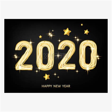 2020快乐新年黑色背景与金黄星.素材图片免费下载-千库网