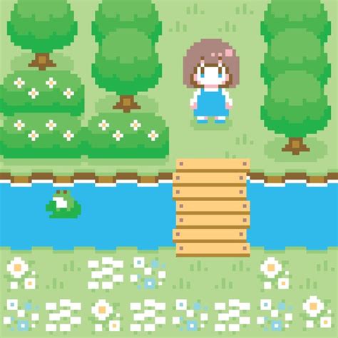 Una ilustración estilo pixel art de una chica caminando a lo largo de ...