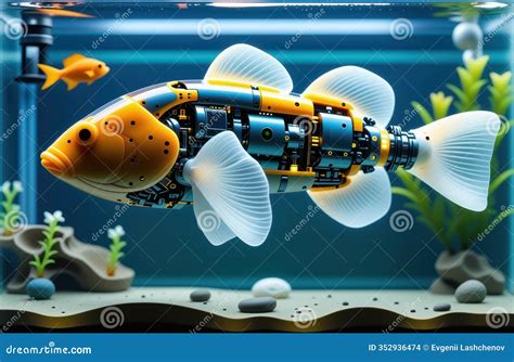 Futuristic Robotic Fish in Aquarium with Vibrant Orange Color and ...