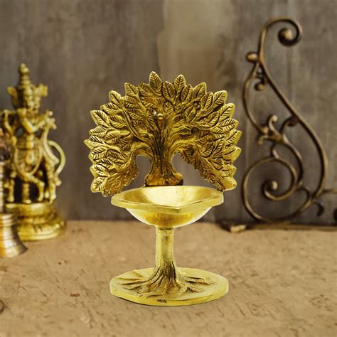 Buy PujaNPujari Brass Kalpavriksha Tree with Diya,Karpaga Viruksham ...