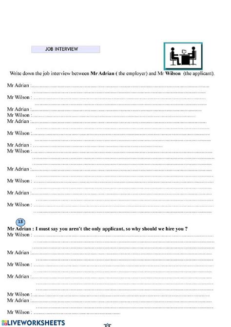 Job Interview Dialogue Worksheet 的图像结果