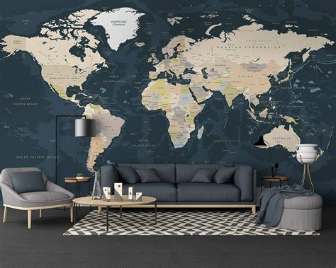 Amazon.com: Murwall Map Wallpaper Dark Political World Map Wall Mural Large Maps Wallpaper ...
