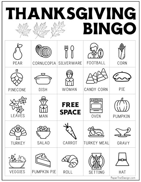 Free Printable Thanksgiving Bingo Cards - Paper Trail Design