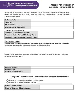 Fillable Online opwdd ny Regional Office Resource Center Extension ...