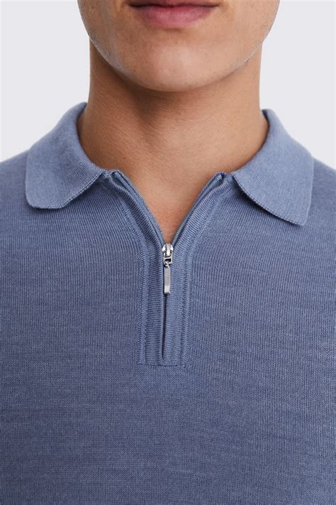 Cornflower Blue Merino Quarter Zip Polo Shirt | Buy Online at Moss
