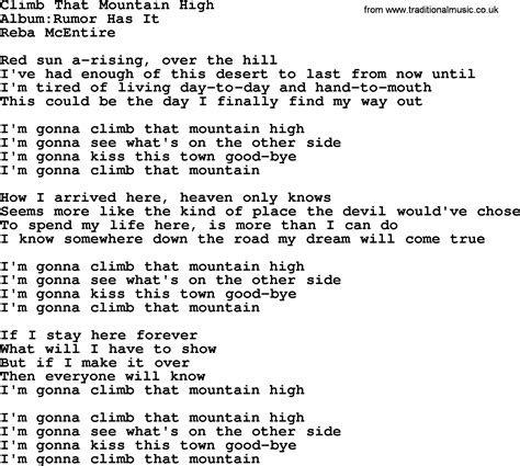 Climb That Mountain High, by Reba McEntire - lyrics