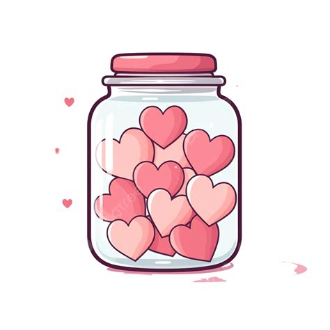 Cute Pink Hearts Inside A Jar Illustration, Jar, Isolated, Glass PNG ...