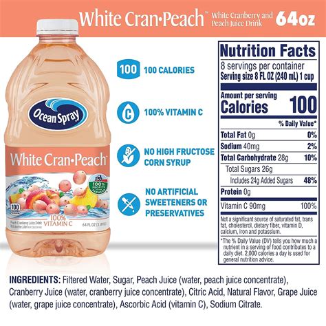 Ocean Spray White Cran-Peach Juice Bebida botella de 64 onzas – Yaxa ...