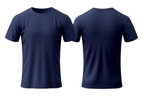 Plain navy blue t-shirt mockup design. Front and back view, isolated on ...