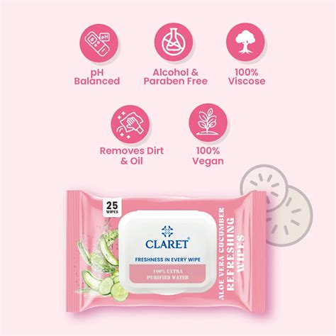 Claret Wet Wipes – Aloe Vera & Cucumber, 25 Pulls - Claret