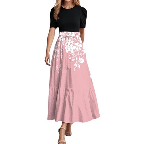 WENWU Long Floral Dresses for Women 2025 Elegant Boho Tie Belted ...