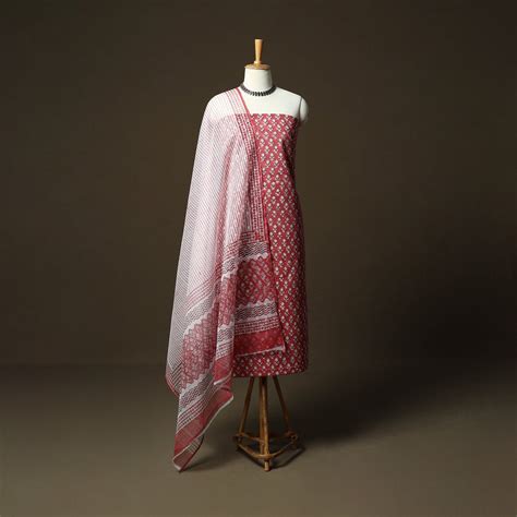 Pink Sanganeri Hand Block Print Cotton 3pc Unstitched Dress Material ...