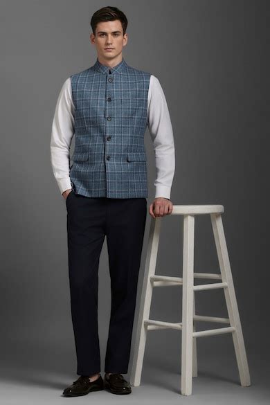 Buy Men Blue Check Slim Fit Casual Nehru Jacket Online - 39729962 ...
