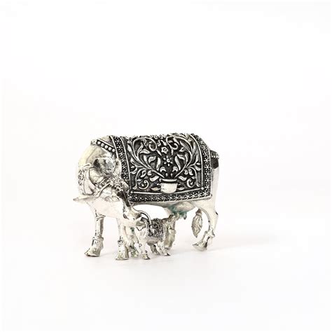 Handcrafted German Silver Cow and Calf Sculpture - Traditional Indian ...